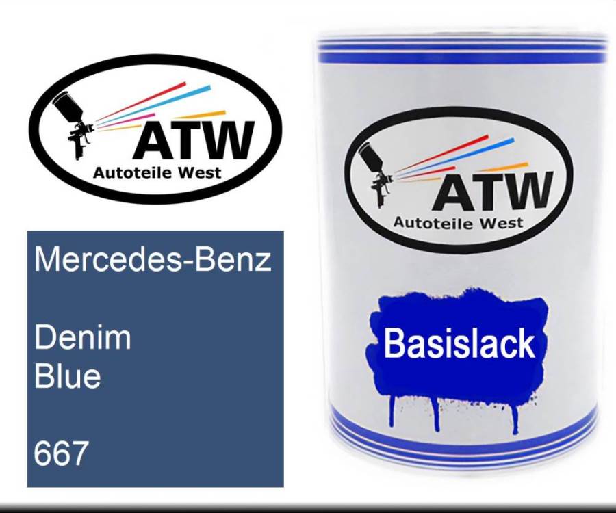 Mercedes-Benz, Denim Blue, 667: 500ml Lackdose, von ATW Autoteile West.